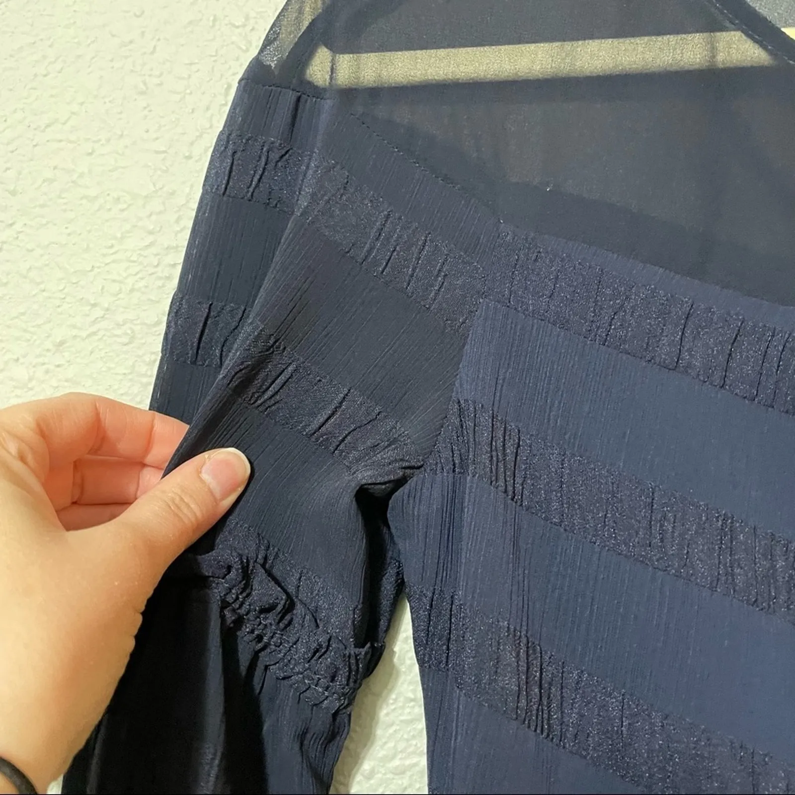 Banana Republic Navy Blue Puff Sleeve Knee Length Boho Dress Womens 2 Tiered - Image 3