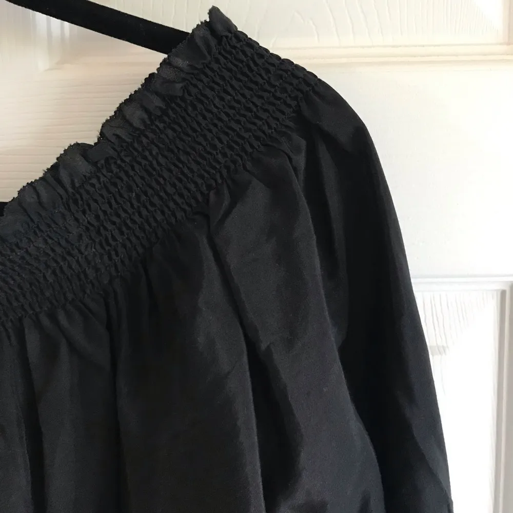 Silk Off Shoulder Smocked Top Blouse Silk In Black - Image 4