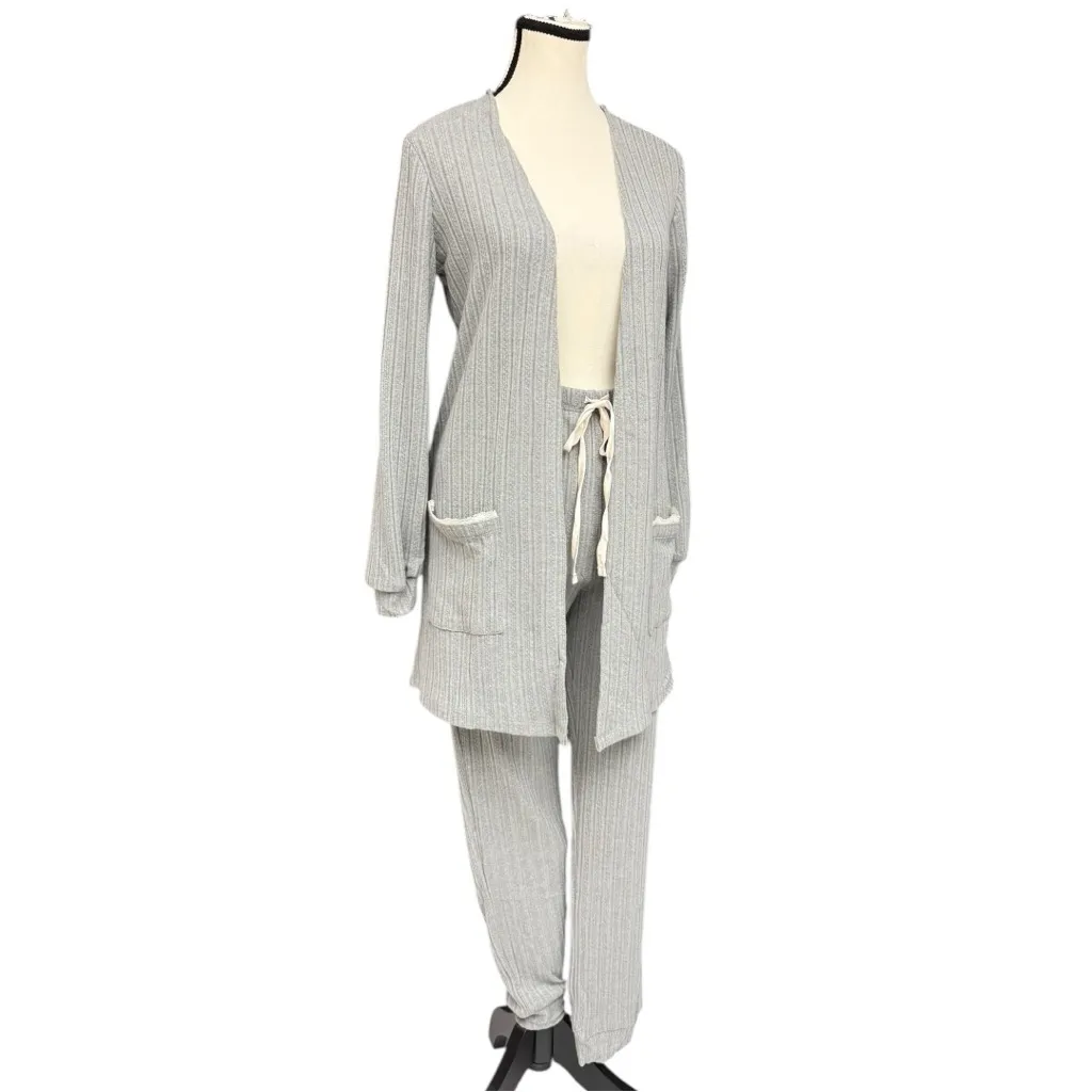 Blu Pepper Gray Ribbed Knit Lounge Set Small, NWT, Cozy Life Cardigan and Pants - Image 7