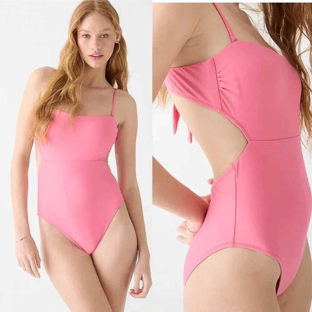 J. Crew‎ Cutout Tie-Back One Piece Swimsuit Tea Rose Pink Size 16 - Image 2