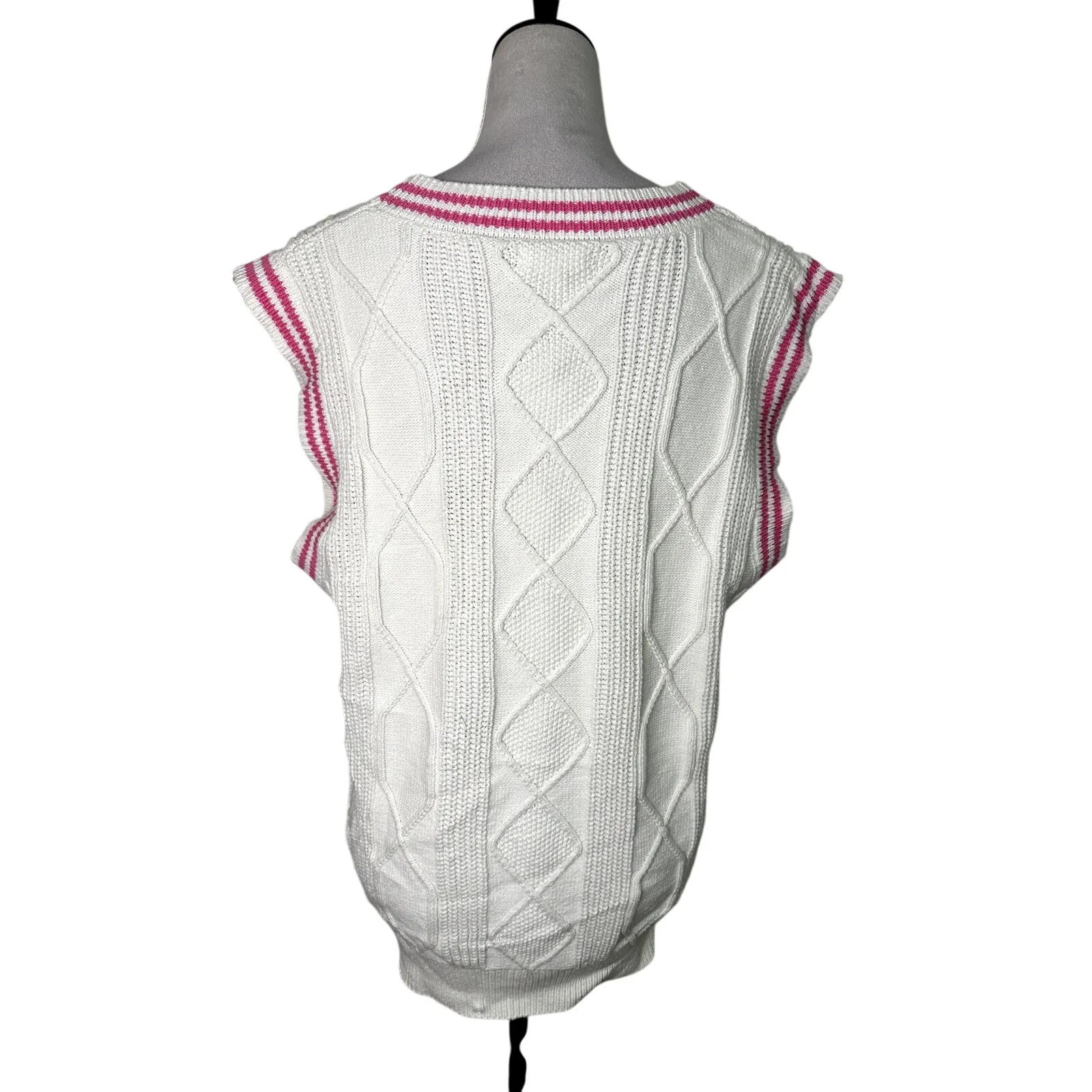 BP Cable Knit Sweater Vest Oversized V-Neckline & Armholes Pink Cream W XS NWT - Image 6
