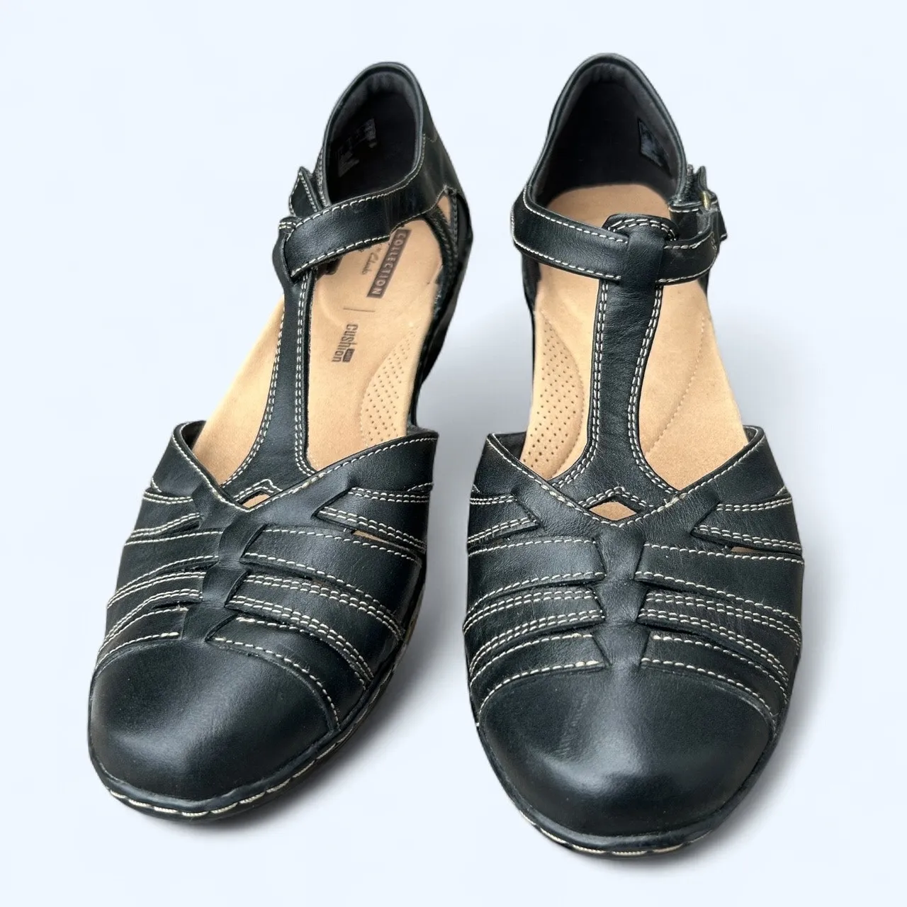 Clarks Womens Wendy Alto Black Leather T Strap Fisherman Comfort Sandal sz 10 M - Image 3