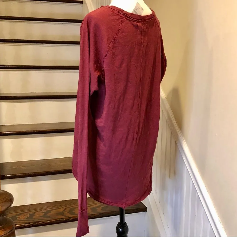 FREE PEOPLE Queen Pomegranate Maroon Round Hem Long Sleeve Thumb Holes Tunic NWT - Image 10