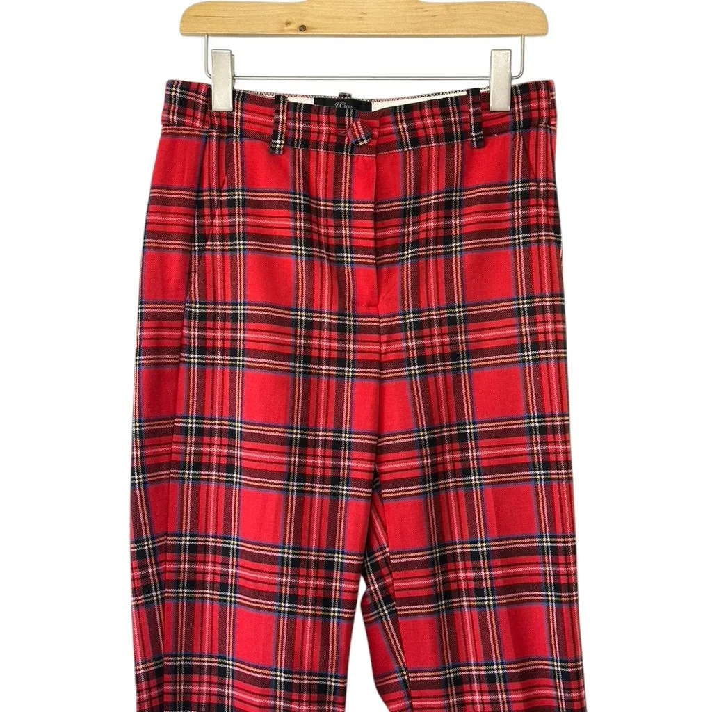 J Crew Red Stewart Tartan Plaid High Rise Cameron Pants Women's 00 Wool Blend - Image 3