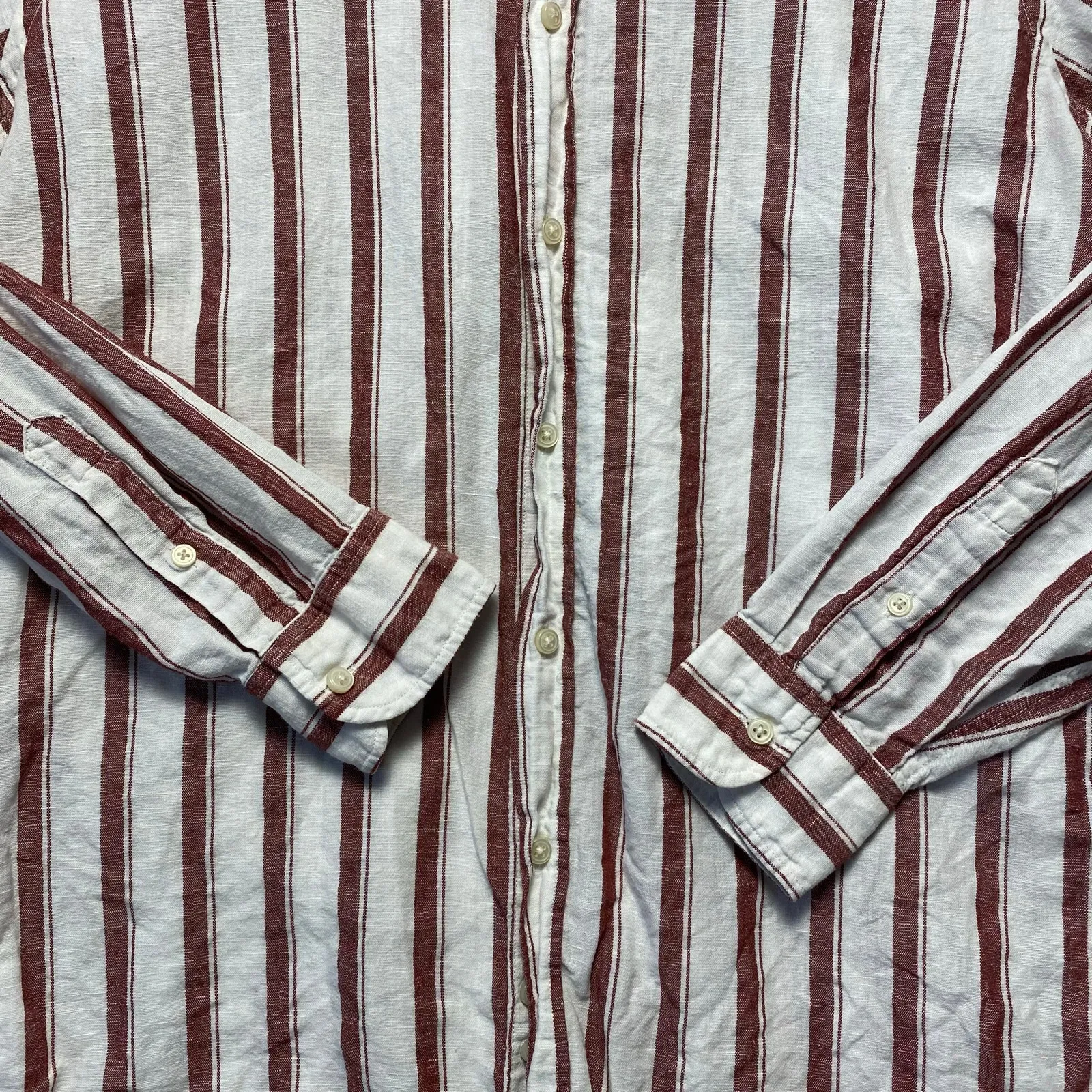 Zara Relaxed Fit Striped Long Sleeve‎ Shirt Womens Size M Brown White - Image 3