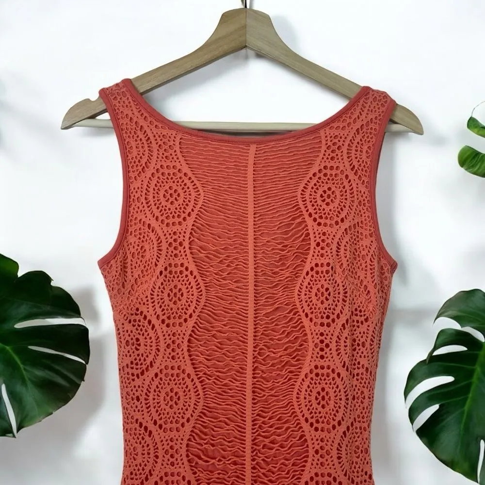 Bebe Vintage Y2K Crochet Bodycon Midi Dress in Coral - Image 5