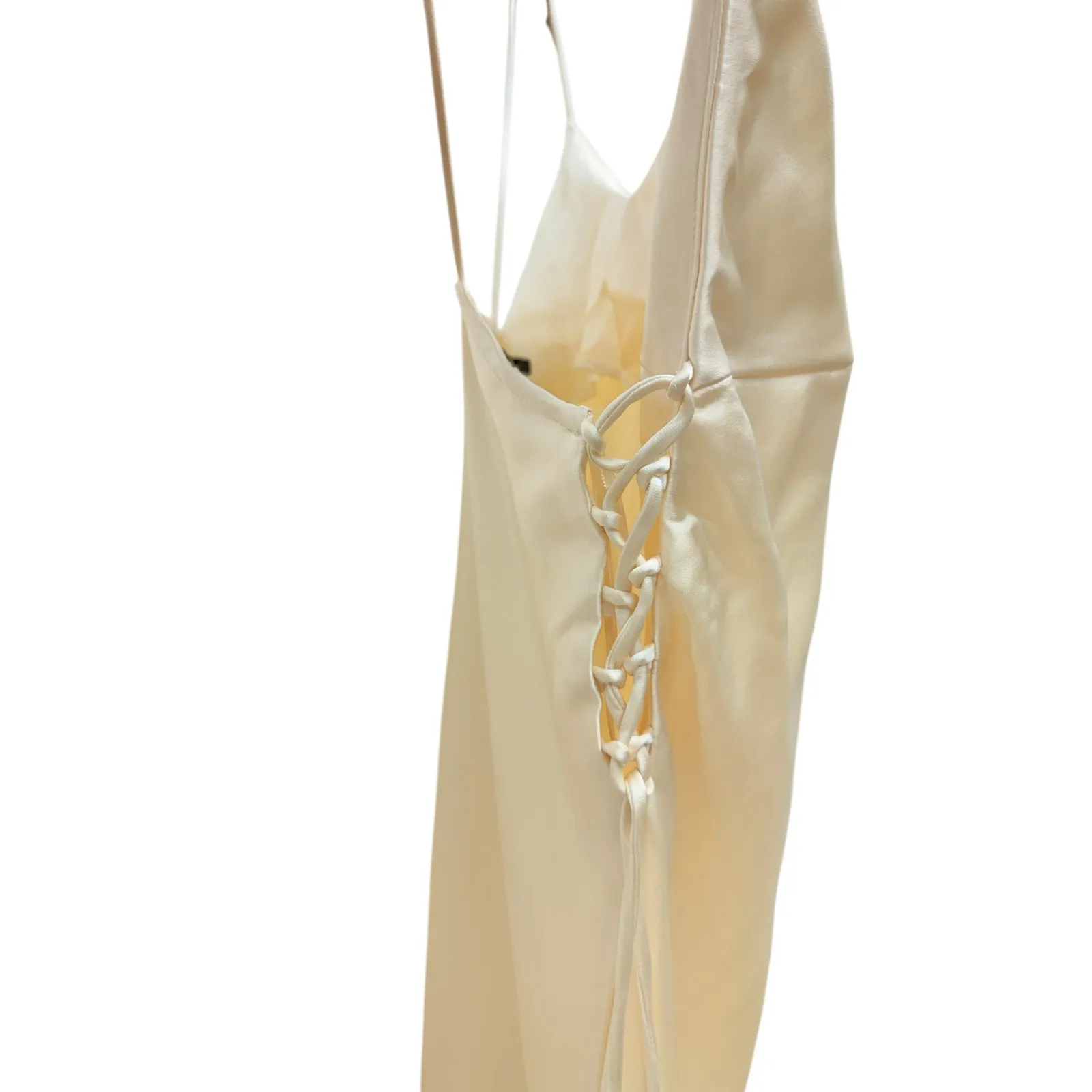Zara Spaghetti Straps Side Lace-Up Satin Slip dress in Cream size Medium NWT - Image 2