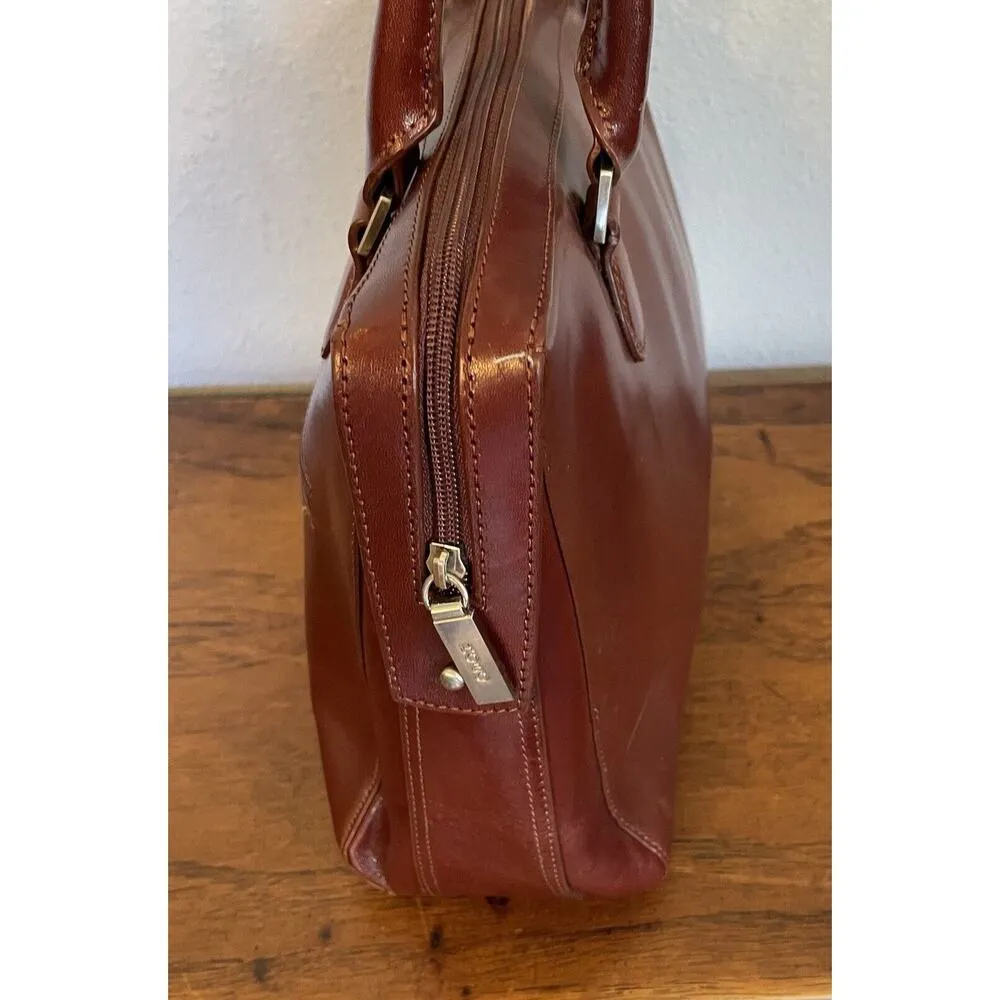 HOBO International VTG Purse Red Brown Polished Leather Bag Zip Two Handles - Image 7