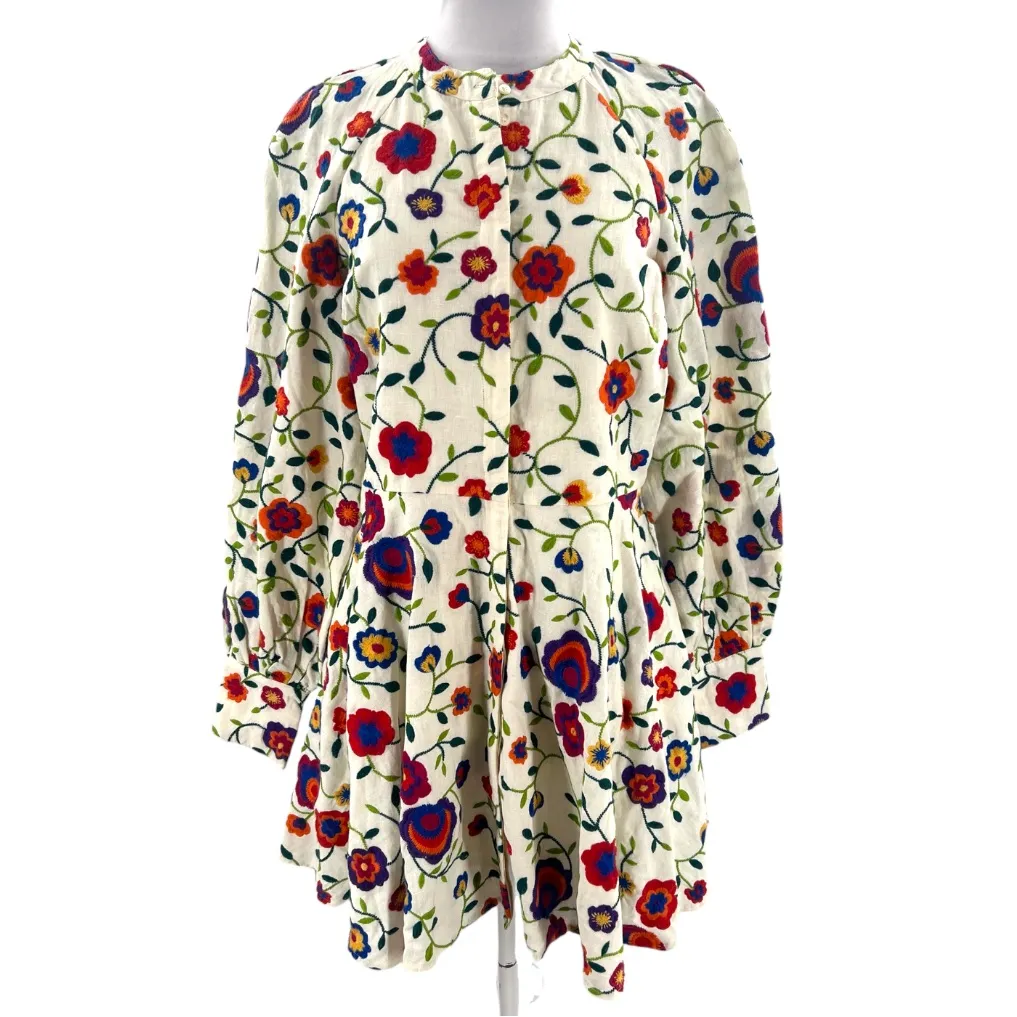 Sezane Alizia Dress in Multicolour Embroidered Flowers 40 Sz 8 - Image 6
