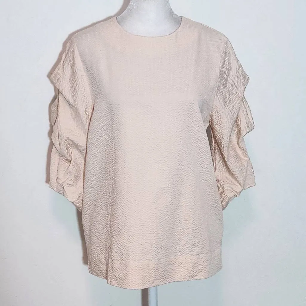 Cos Blush Pink Textured Blouse with Puffy Sleeves Size 4 Light Pink Top - Image 3