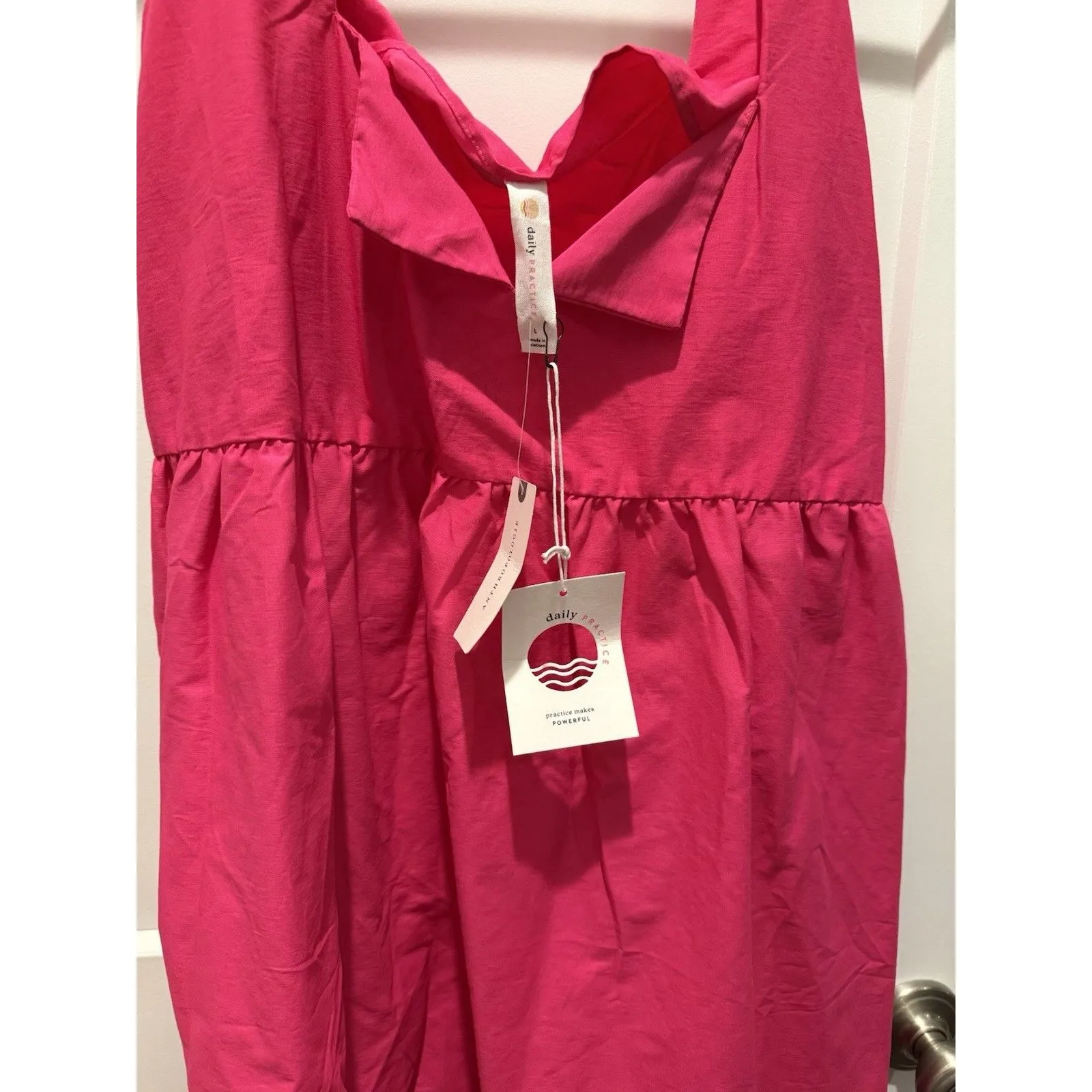 Daily Practice Anthropologie Women Mini Dress Magenta Hot Pink  L Split Neck $98 - Image 3