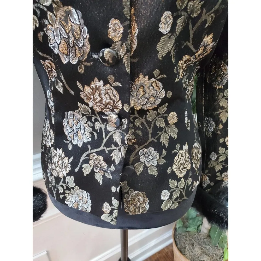 Crimson by Lawrence Kurtz Black Floral Long Sleeve Buttons Front Jacket Blazer 6 - Image 4