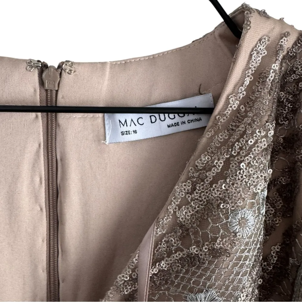 Mac‎ Duggal Embellished Long Sleeve Plunge Neck Gown Gold Taupe 16 79358 - Image 11