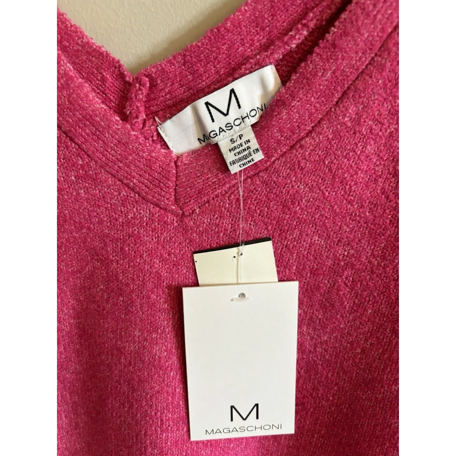 Magaschoni Sweater Overside Woman's Pink V-Neck Waffle Knit Dolman Sleeves S - Image 4
