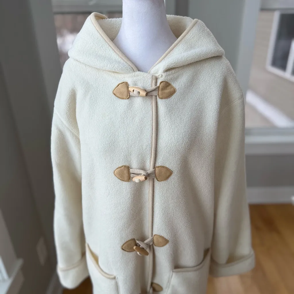 Vintage Crazy Horse Ivory Cream Fleece Hooded Anorak Jacket Coat Size Medium Tan - Image 5