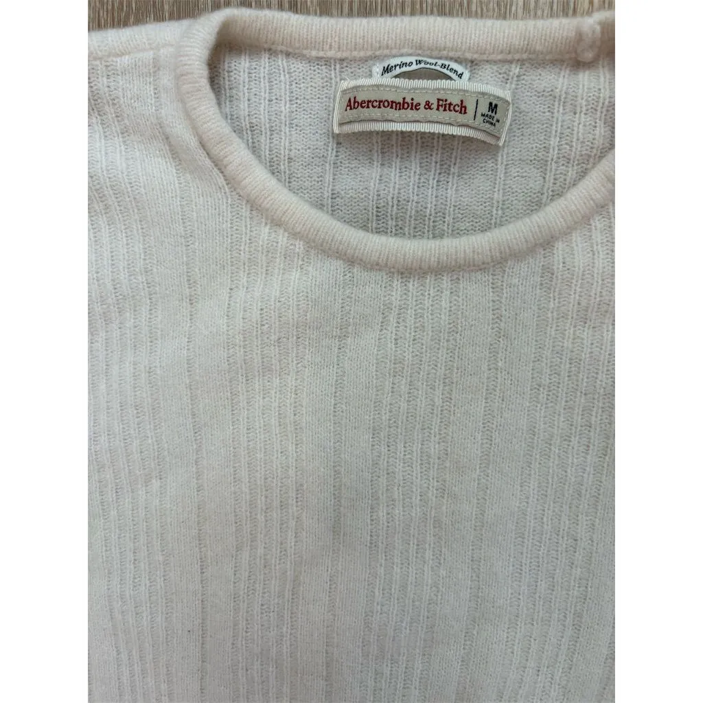 Abercrombie & Fitch Women's Ivory Ribbed Crewneck Sweater‎ Size M Wool Blend - Image 2