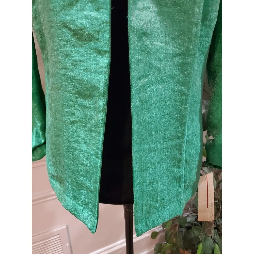 Choices Women's Green Rayon Open Front Long Sleeve Blazer Jacket Size Large - Image 3