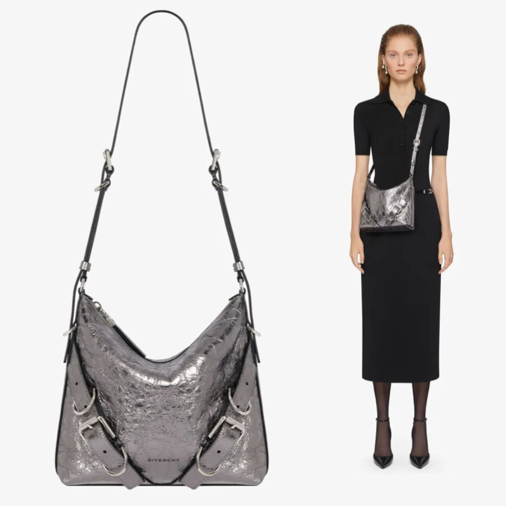 Givenchy Small Voyou Laminated Leather Crossbody Bag Silvery Grey NWT - Image 1