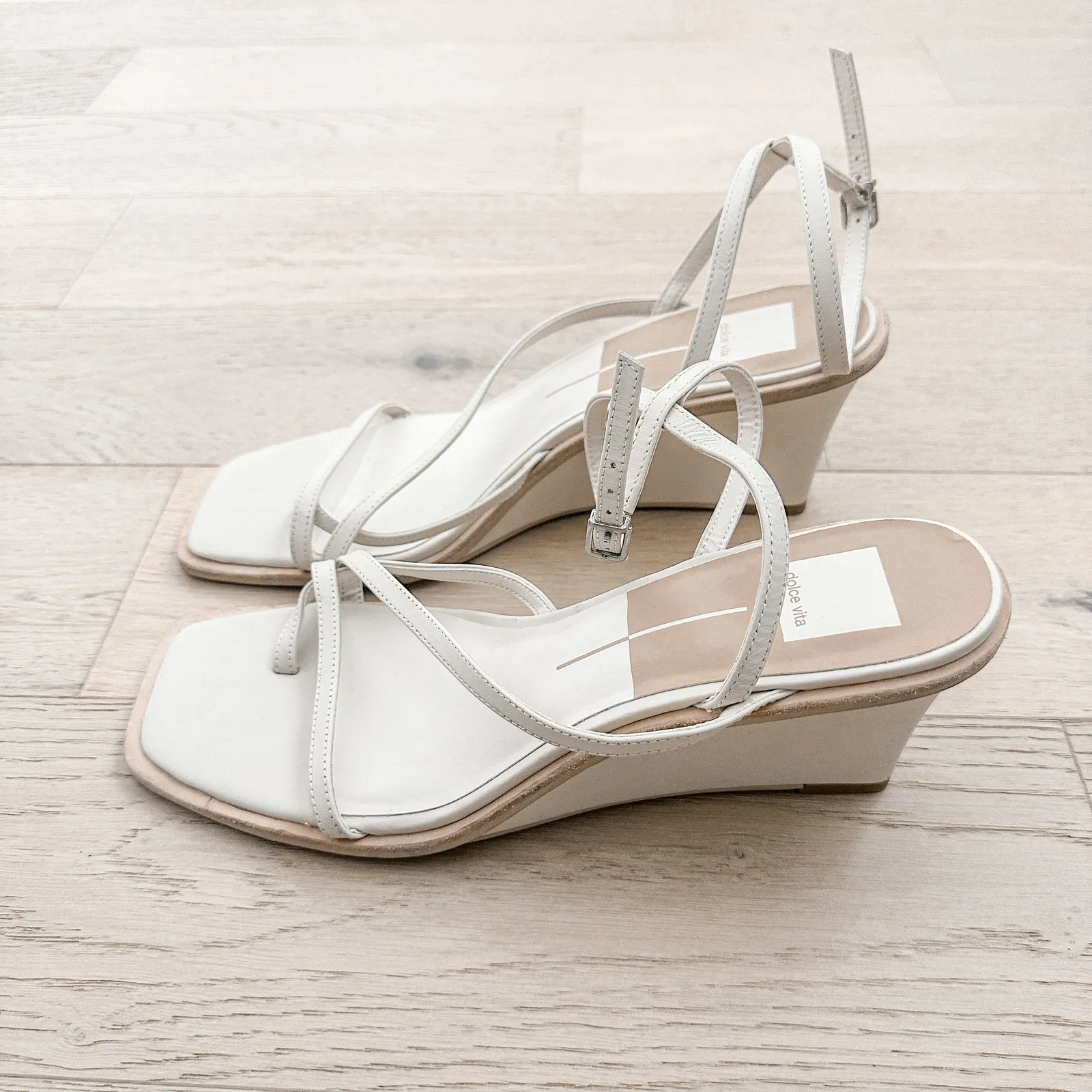 Dolce Vita Gemini Leather Strappy‎ Wedge Sandal Cream Size 11 Minimal Summer - Image 3