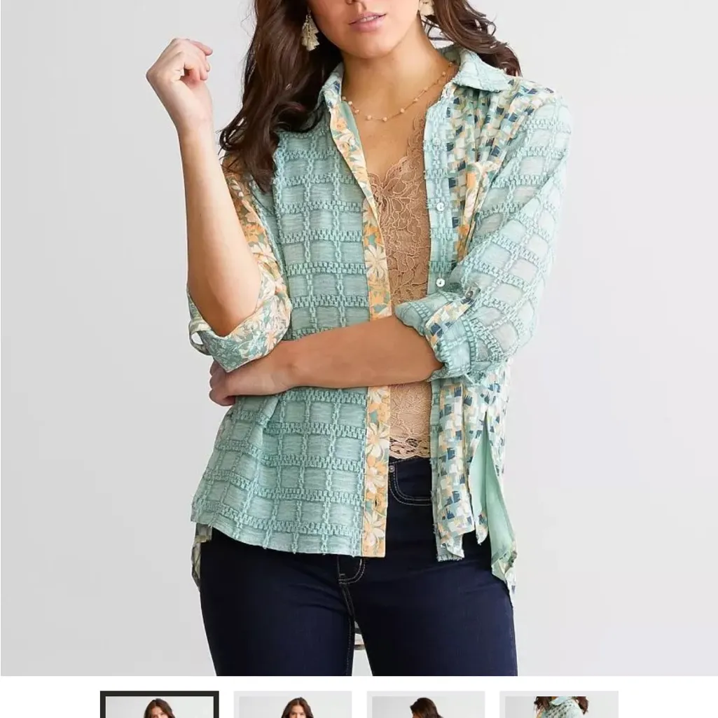 NWOT Large Miss Me Embellished Patchwork Top - Image 5