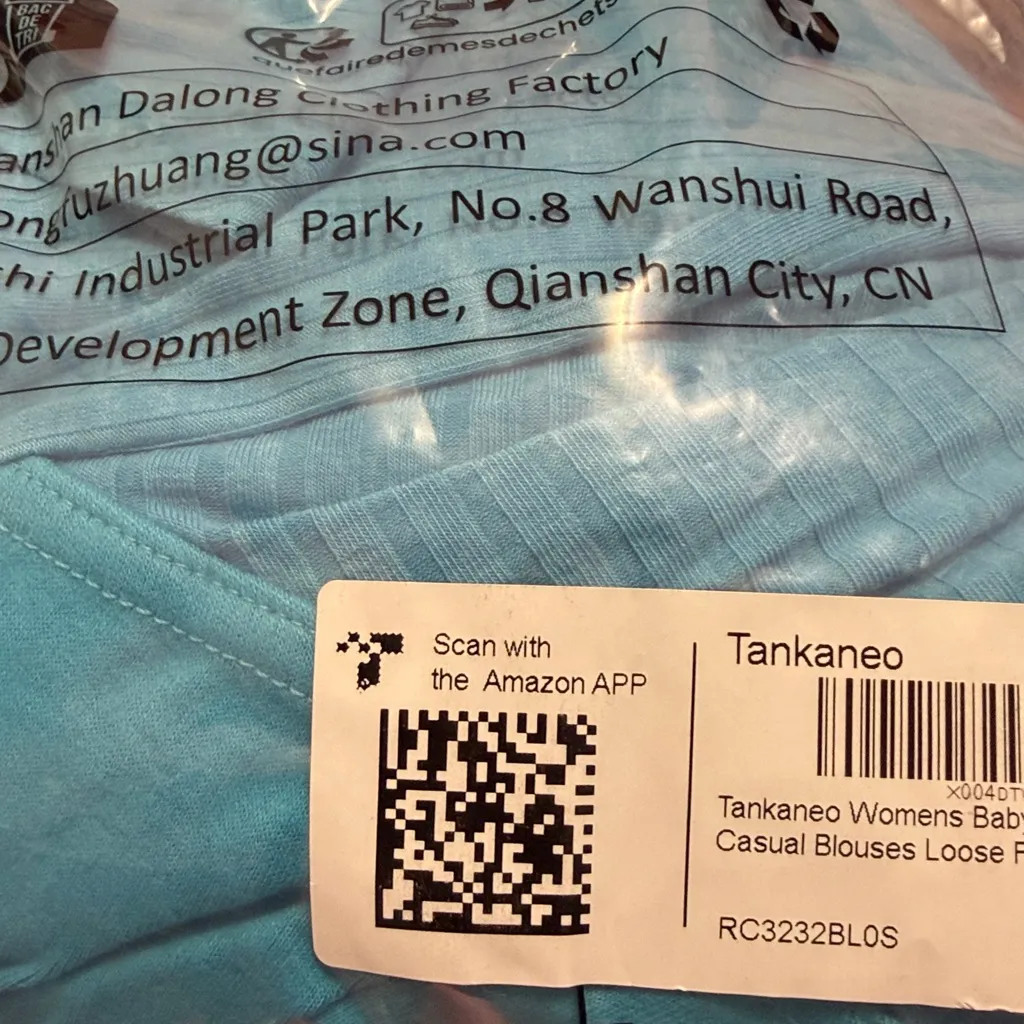 Tankaneo Womens Babydoll Tops V Neck Long Sleeve Shirts Peplum Tunic Top. Size S Blue - Image 7