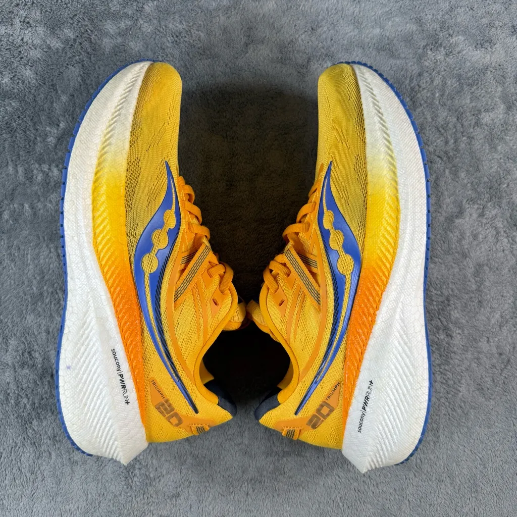 Women’s 8.5 Saucony Triumph 20 Running Shoes Gold Horizon PWRRUN+ Blue Orange - Image 4