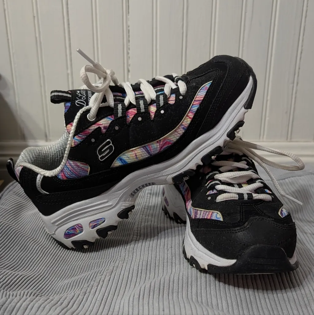 Skechers D’Lites Black Chunky Sneakers Rainbow Y2K Dad Shoes Pink Size 5.5 - Image 2