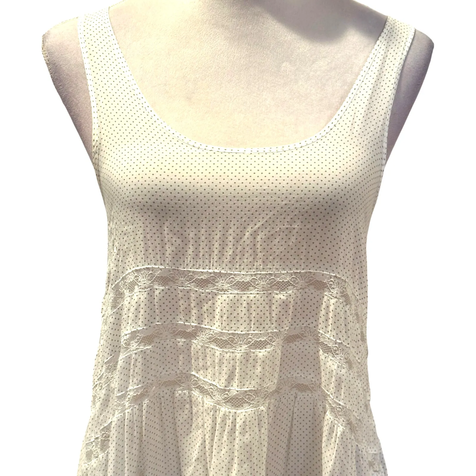 Free People Voile Lace Trapeze Slip Dress White Black Polka Dots XS Sleeveless - Image 3