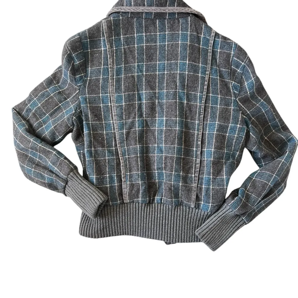 GUESS Jeans Bomber Jacket Fashion Blue Grey Plaid | L - Image 3
