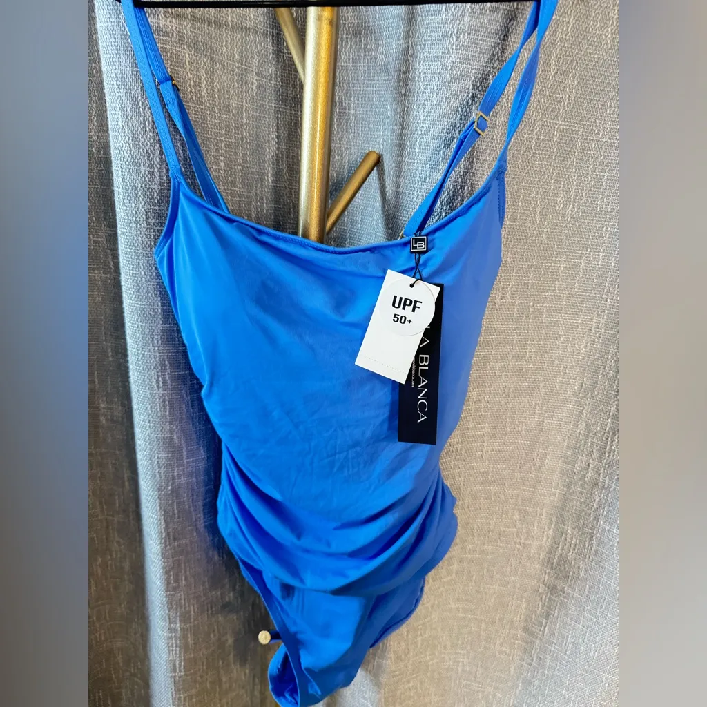 La Blanca Sz 6 Island Goddess Rouched Chambray Mio Blue One Piece Swimsuit NWT - Image 3