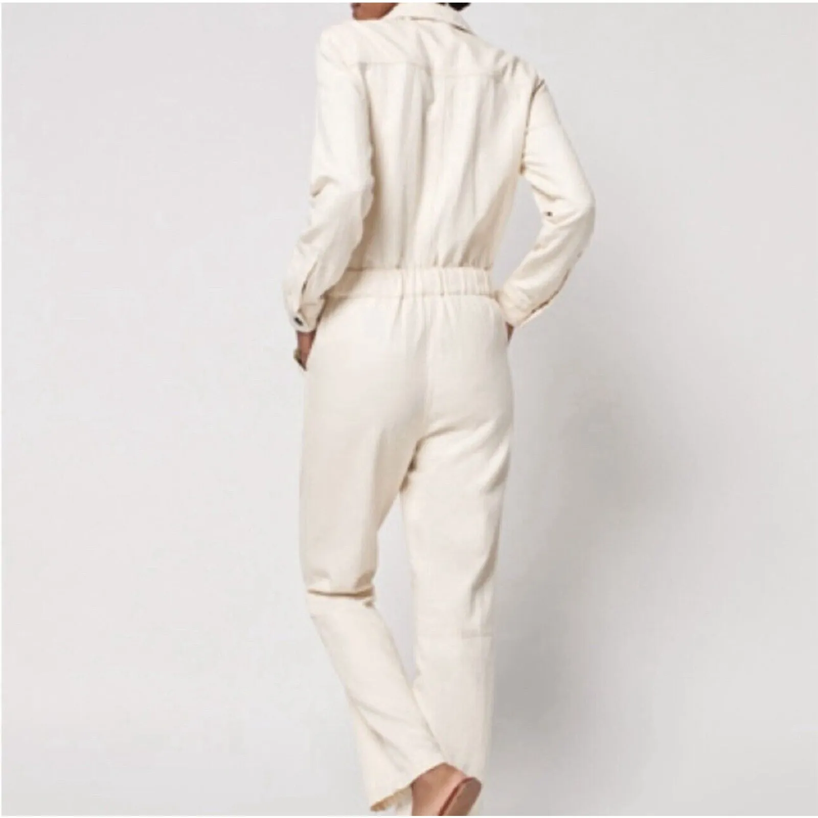 Faherty Women's L Overland Twill Jumpsuit Natural Cream White Boiler Utilitarian Size L - Image 4
