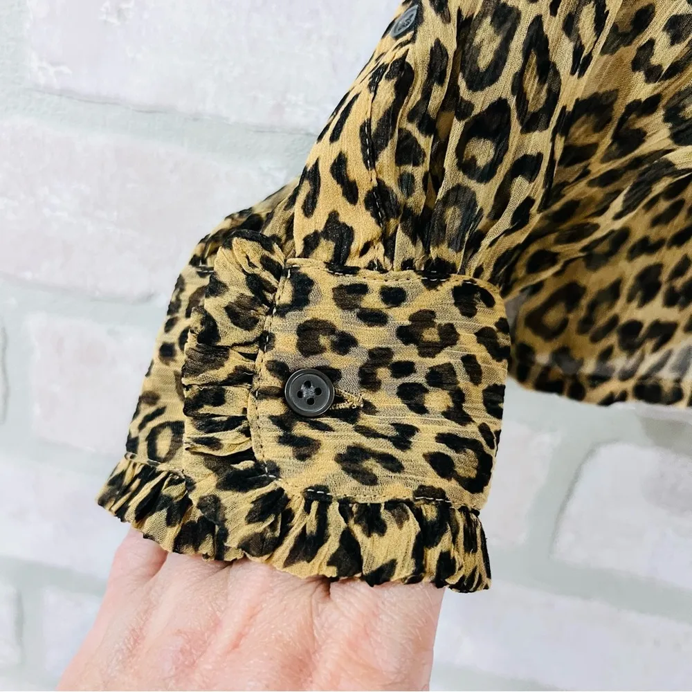 J. Crew Ruffle Button Down Leopard Print Crinkle Chiffon Blouse Size 0 - Image 8