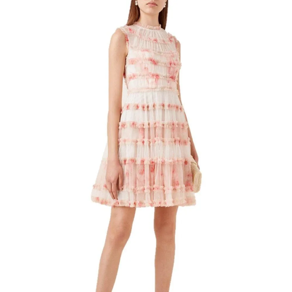 Needle and Thread Memory Rose Sleeveless Tulle Mini Dress Pink White Size 6 - Image 2