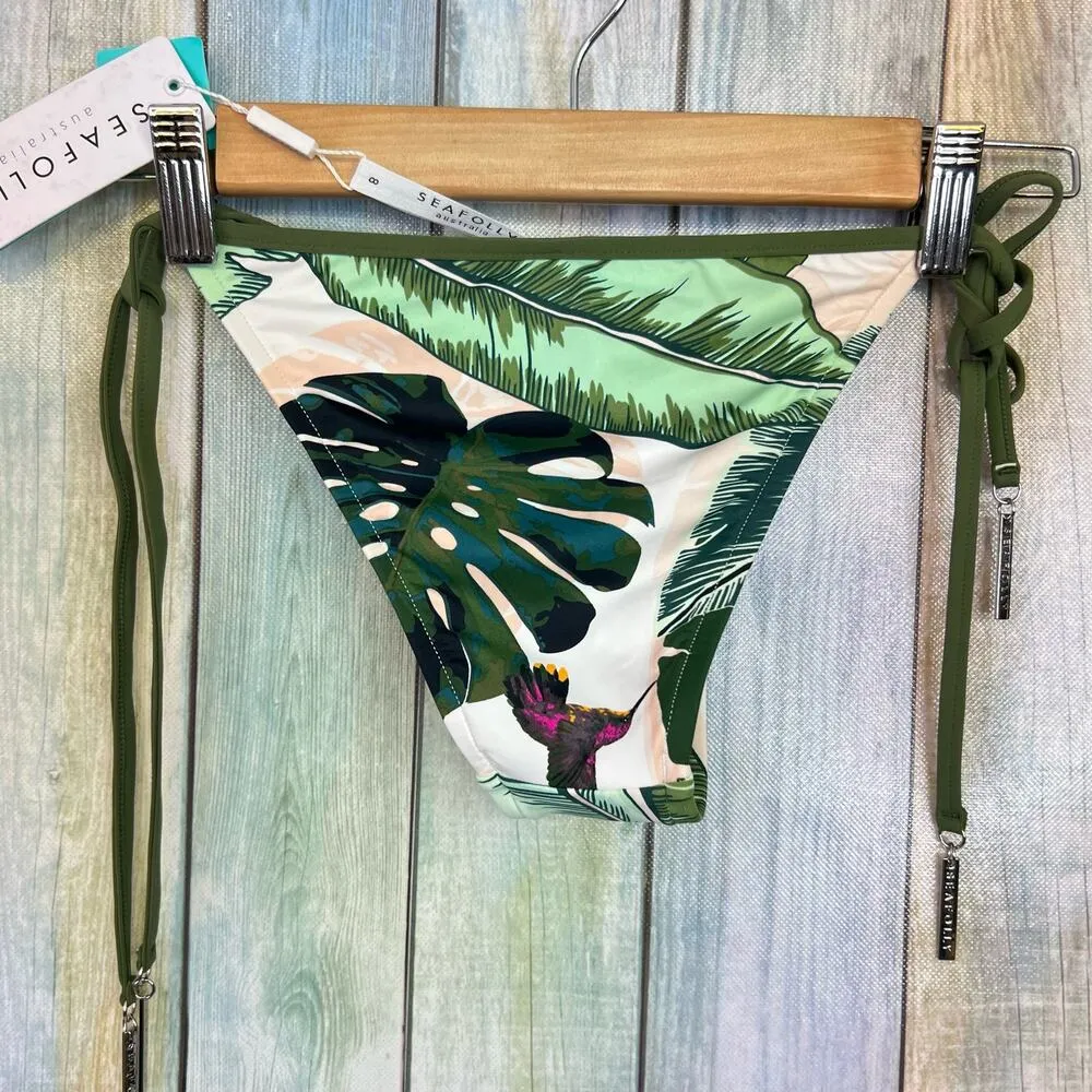 Seafolly Womens Palm Beach Print Tie Side Brazilian Bikini Bottoms Size 8 NEW - Image 7