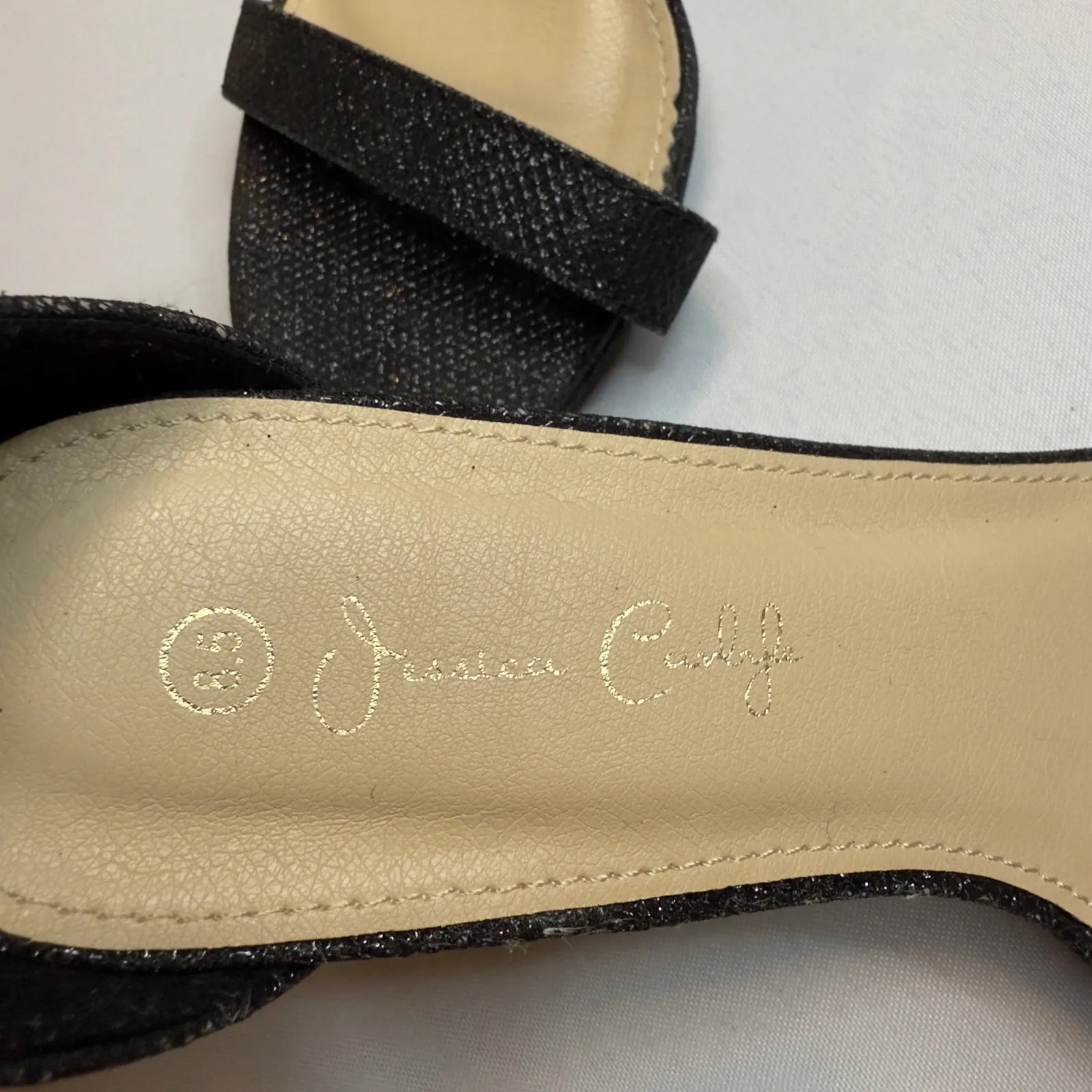 Jessica Carlyle Black Glitter Sparkle Ankle Strap Heels Women's Trendy Size 8.5 - Image 4