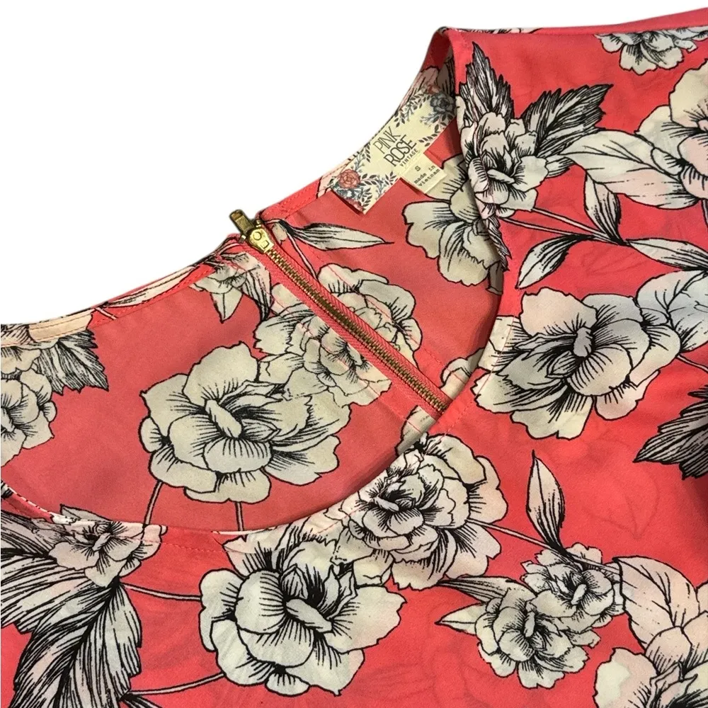 Pink Rose - Floral Coral and White Blouse - Image 3