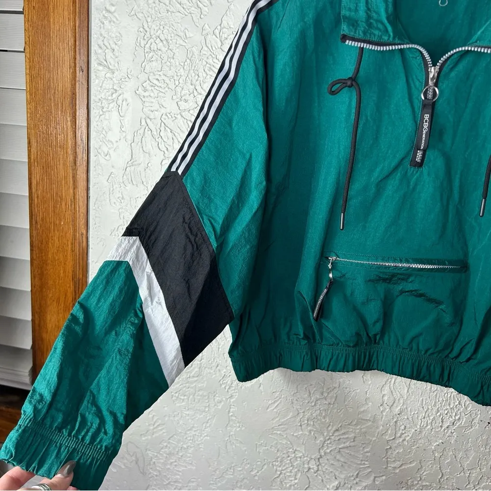 BCBGeneration | Semi Cropped Half Zip Windbreaker Jacket Teal Green Size XL - Image 8
