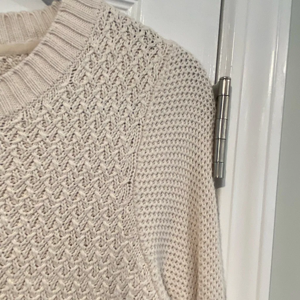 L.L. Bean Size S Cream Cotton Waffle Knit Long Sleeve Crew Neck Pullover Sweater - Image 2