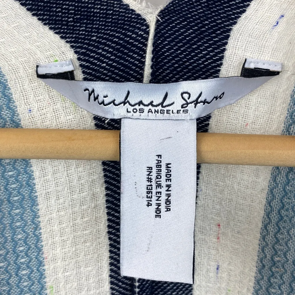 Michael Stars Ivory & Blue Striped Open Front Top OS - Image 5