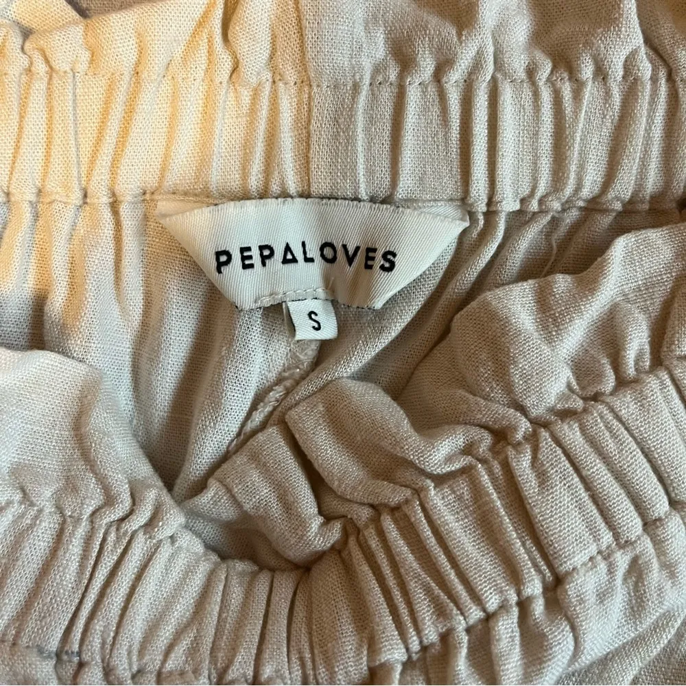 Anthropologie Pepaloves Linen Cream Floral Embroidered Women's Shorts Yellow - Image 6