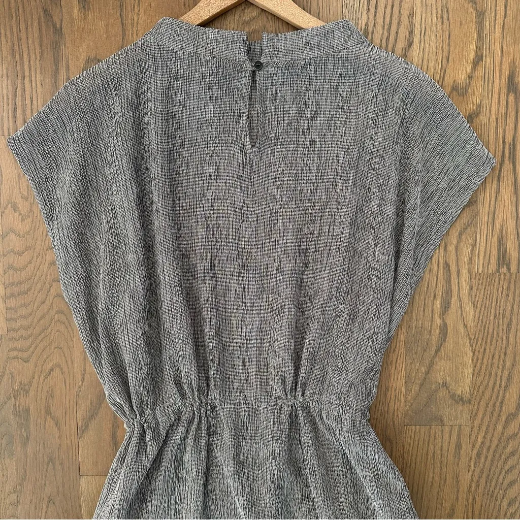 Eileen Fisher Woven Plissé Funnel Neck Full Length Dress in Grey Large - Image 8