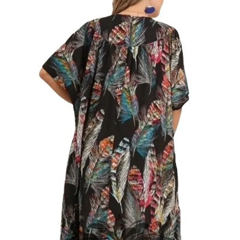 Umgee long duster kimono lightweight in a feather print - Image 2
