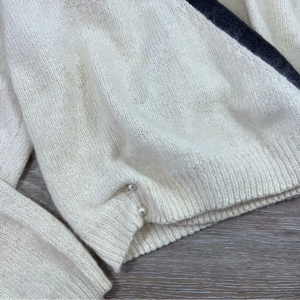 Vintage 1980’s cream & gray‎ balloon sleeve sweater silk and angora Size M - Image 6