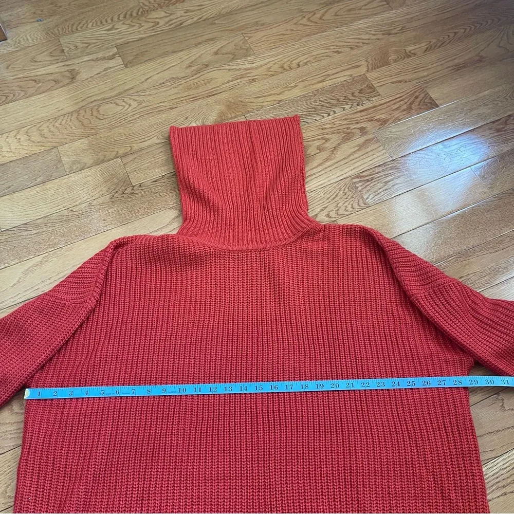 Micha Lounge Balloon Sleeve Turtleneck Chunky Knit Sweater Dress Red Orange Sz L Size L - Image 7