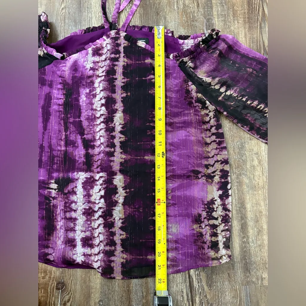 INC International Concepts Cold Shoulder Ruffle Halter Neck Purple Black Shirt Size undefined - Image 5