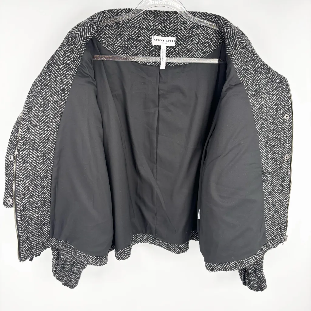 Apiece Apart  Selva Herringbone Crop Bomber Jacket
Size Large Black White Wool - Image 12
