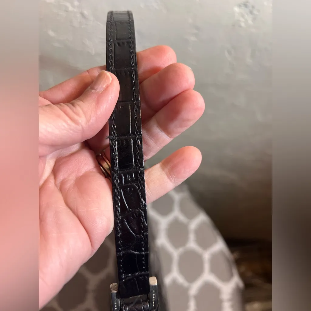 Black Croc Embossed I Santi Leather Shoulder Bag Italy classic minimalist luxury - Image 14