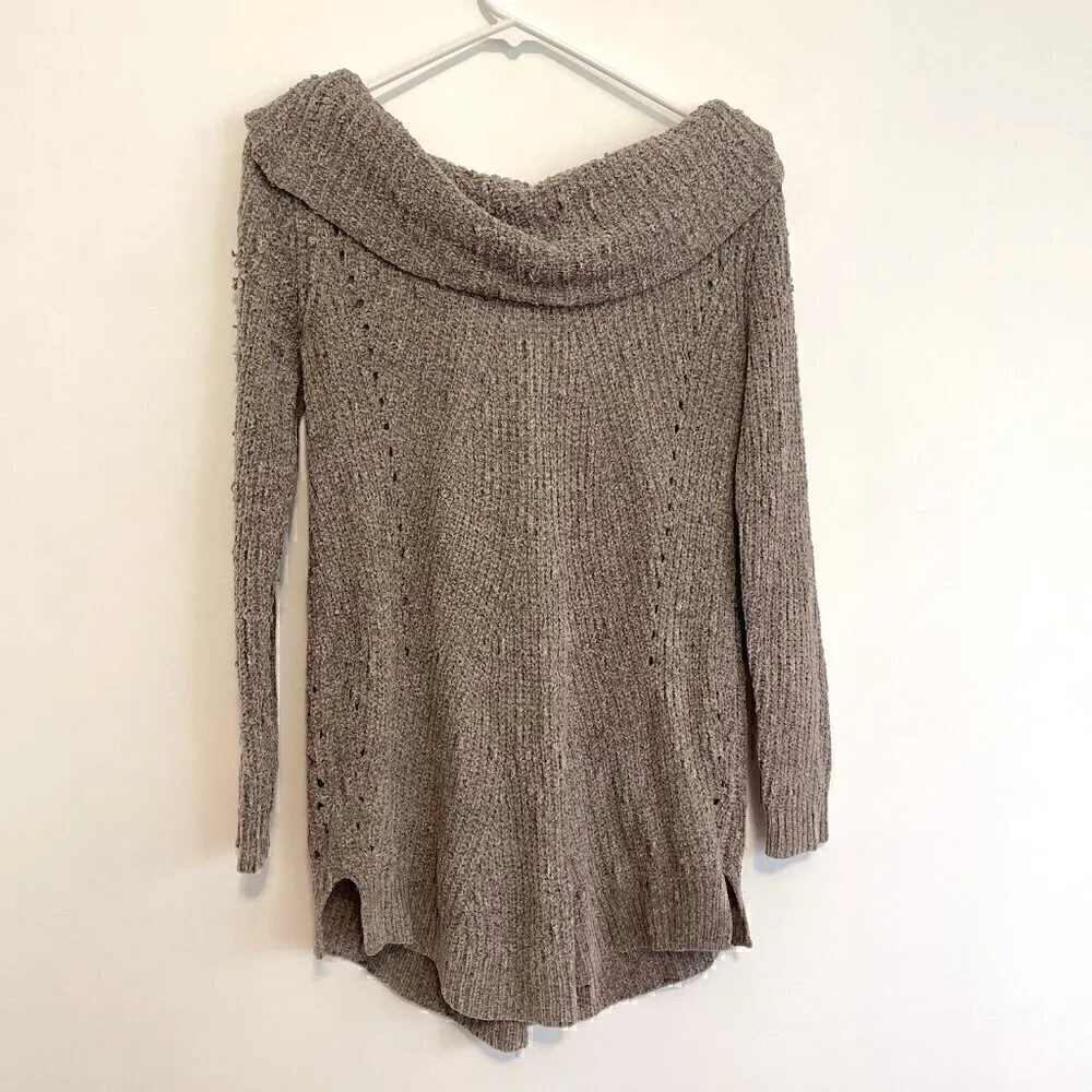 MOTH ANTHROPOLOGIE Lucerne Sweater Taupe Brown Cowl Neck / Off Shoulder Chenille - Image 12