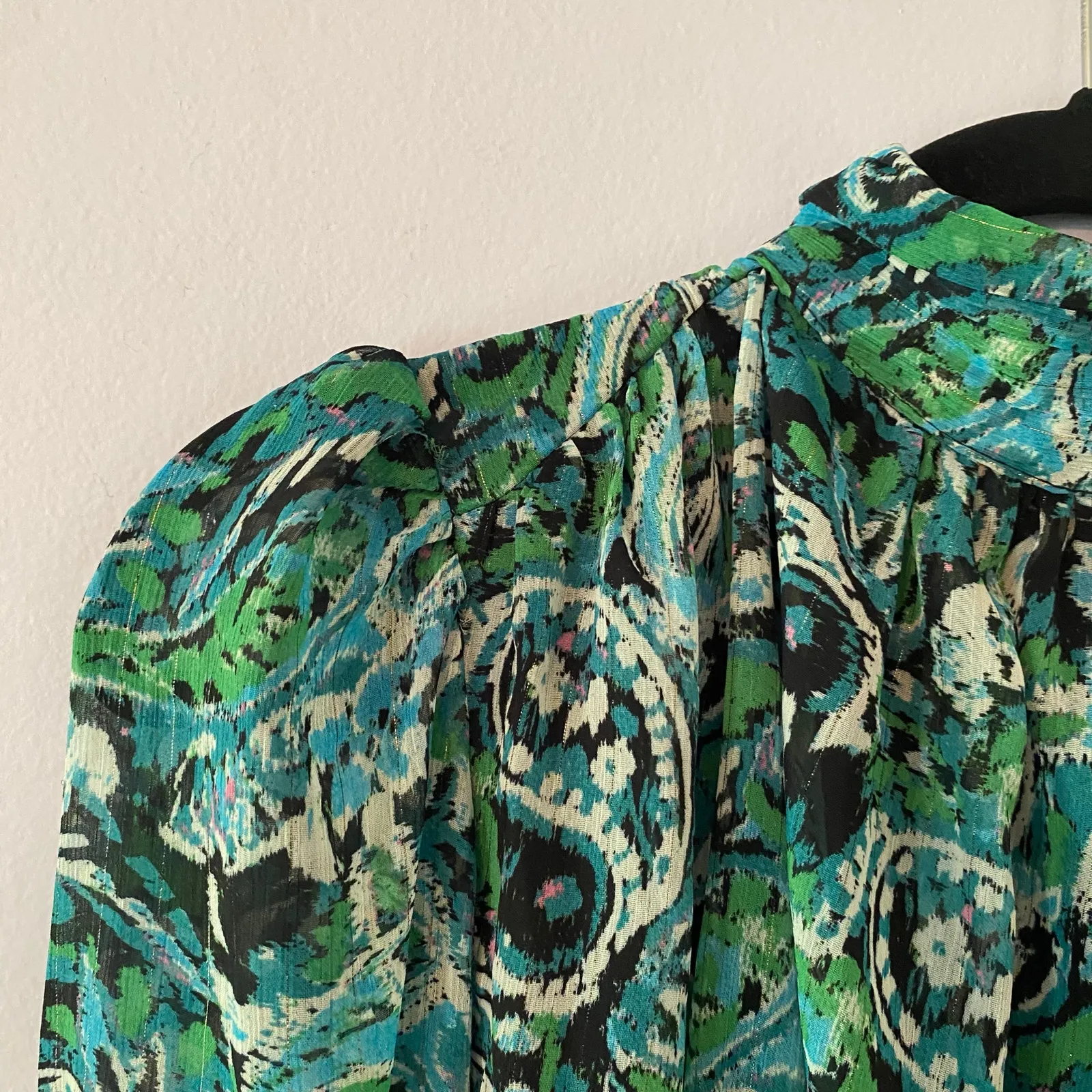 Zara Green Blue High Neck Flowy Blouse Cropped Lightweight Women's size Small - Image 3