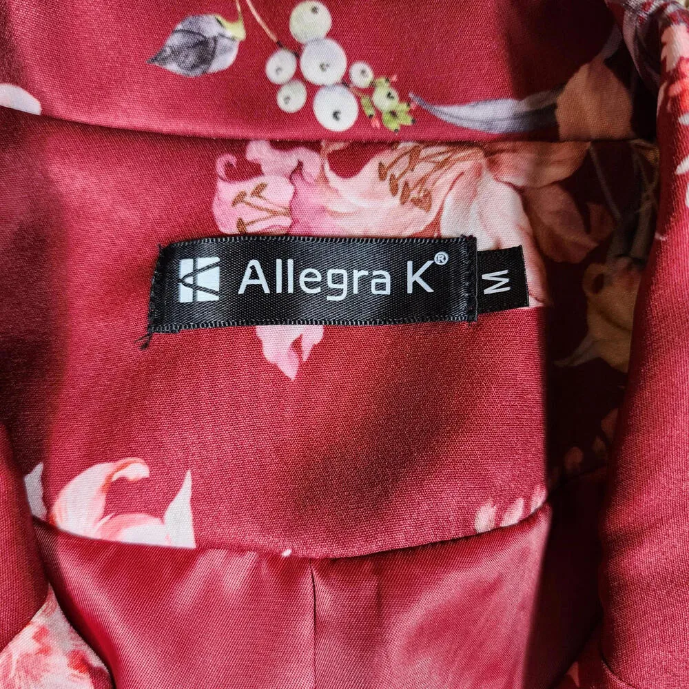 Women's Allegra K  Size Medium Red Floral Career Business Jacket Open Front - Image 4